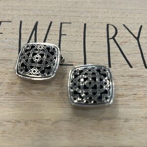 Rebecca Collins vintage silver color clip‎ on earrings. Hearts. Valentines.